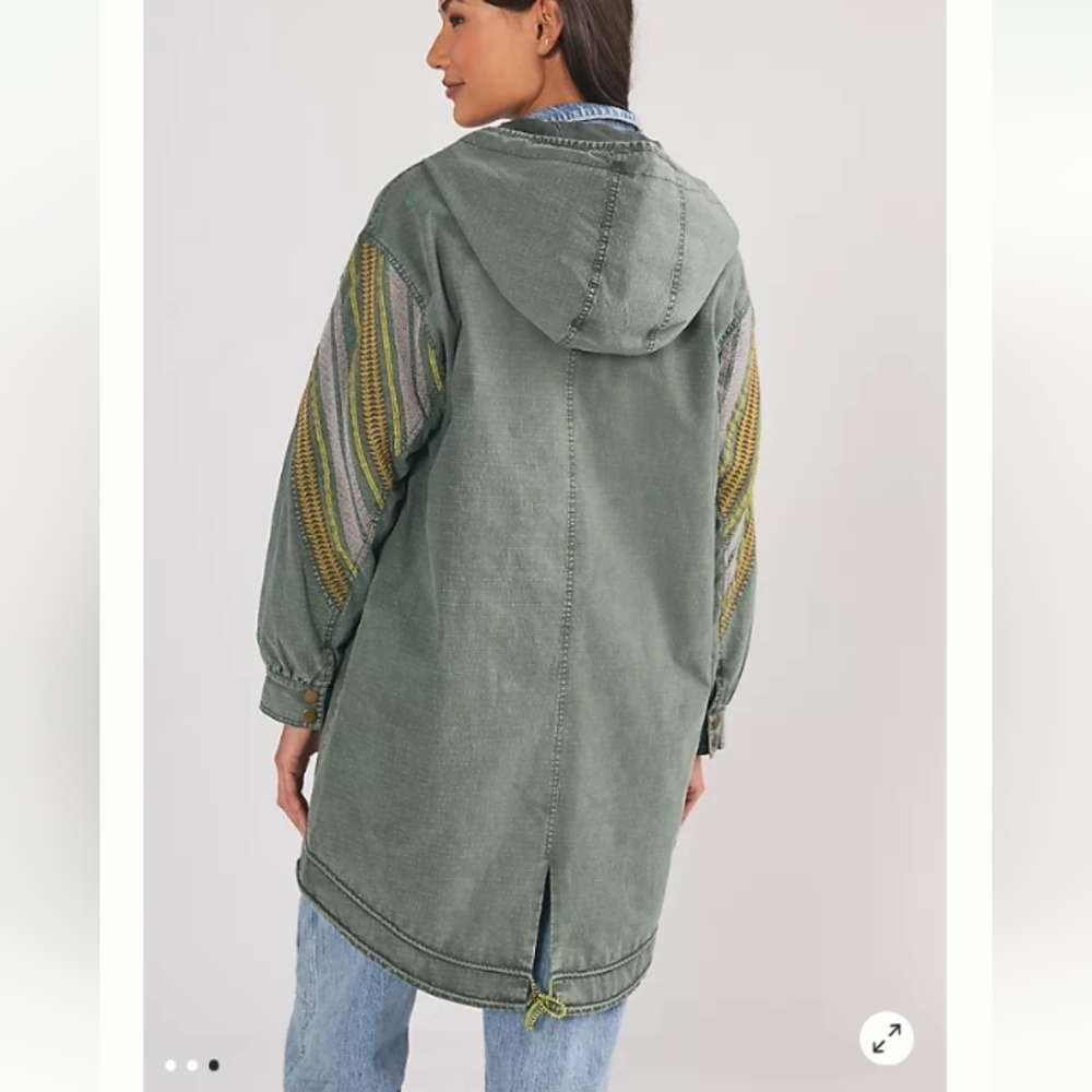 Anthropologie Pilcro Utility Anorak Jacket Womens XS Green Embroidered Bohemian - Picture 6 of 15